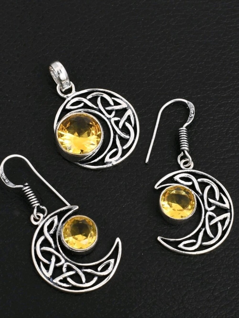 New 925 Silver Celtic Knot Celestial Earrings and Pendant Jewelry Set.